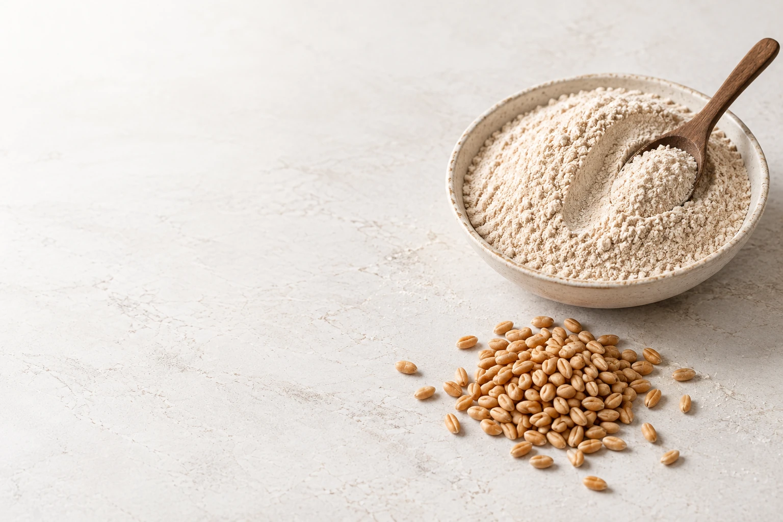Illustrative still life of atta and wheat, shown as a complete composition.